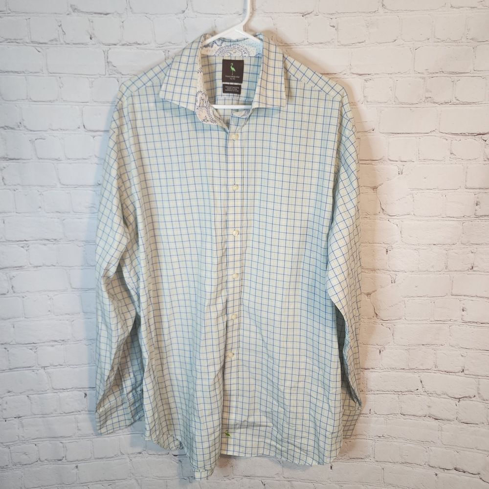 Men's Tailorbyrd Light Blue and White Grid Shirt, Size XL